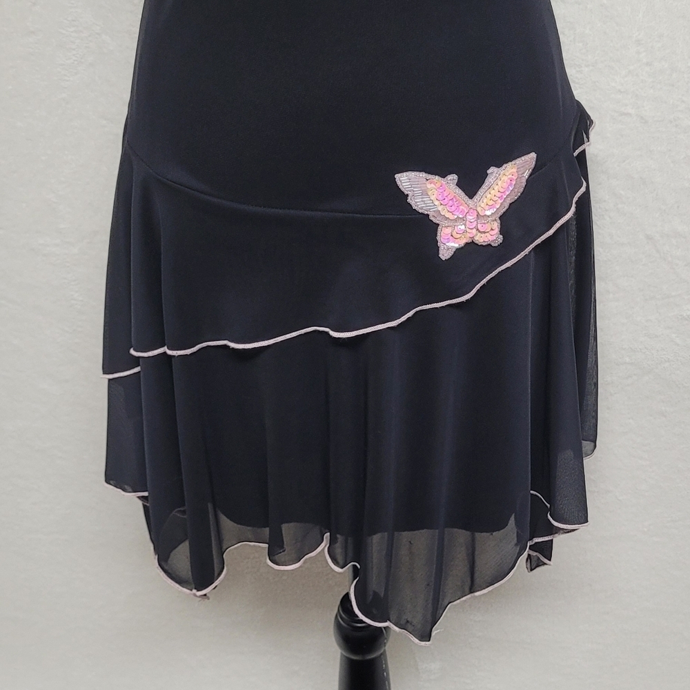 Whimsigoth Vintage 90s Ruby Rox Black Sequin Butterfly Asymmetric Mini Dress L - Picture 4 of 11